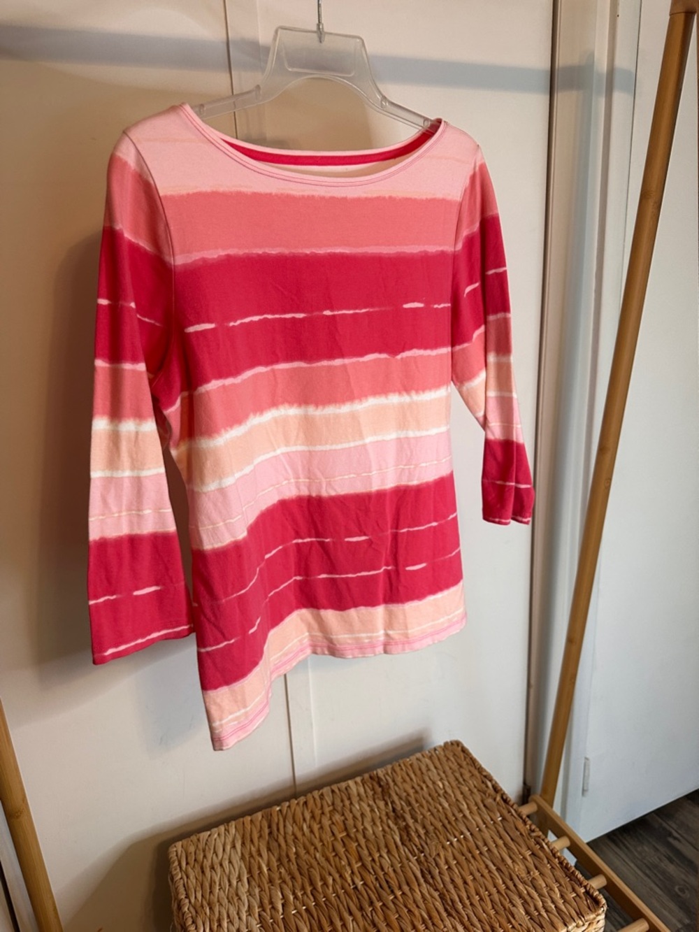 Talbots Pink and Coral Striped Long Sleeve Tee